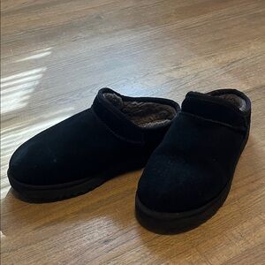 UGG Black Suede Slippers with Plush Lining